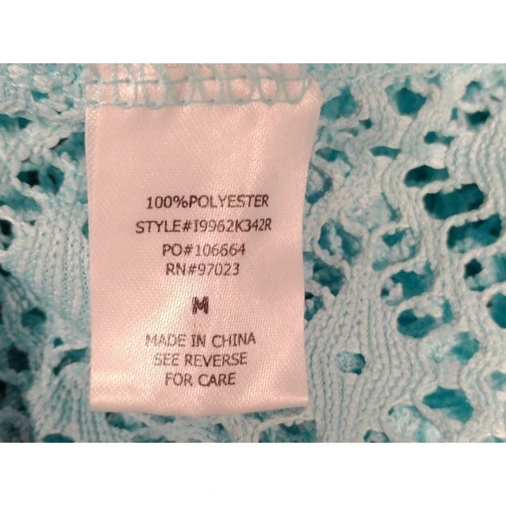 MIKEN Swim Aqua‎ Blue Crochet Racerback Swim Cover Up Tank Top Women M